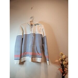 Tommy Hilfiger Men's M Striped Full-Zip Hoodie Navy Red‎ on White preppy classic